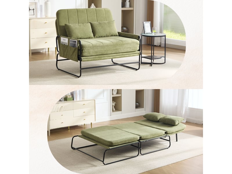 Canapé convertible 2 places chenille olive cadre métal noir design industriel moderne salon - Conforama B