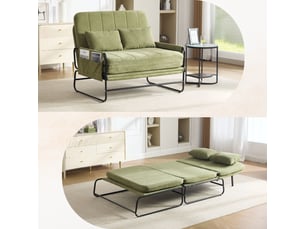 Canapé convertible 2 places chenille olive cadre métal noir design industriel moderne salon