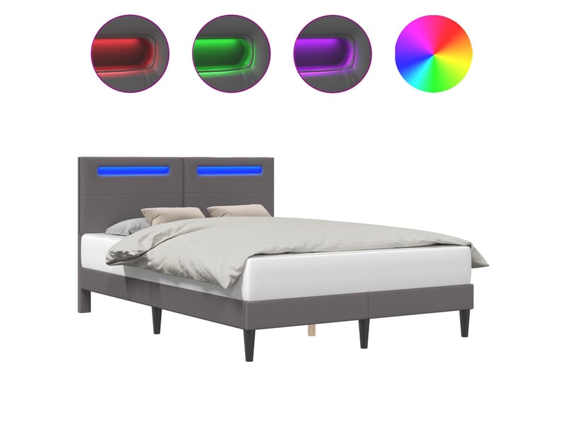 Lit double- lit adulte -  cadre de lit avec bandes led gris 140 x 200 cm simili cuir  - Conforama A