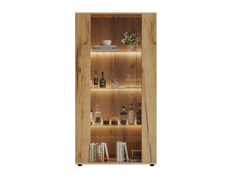  Vitrine 2 portes en verre avec led 4 étagères coloris naturel 80 x 36 x 150.5 cm  - Conforama A