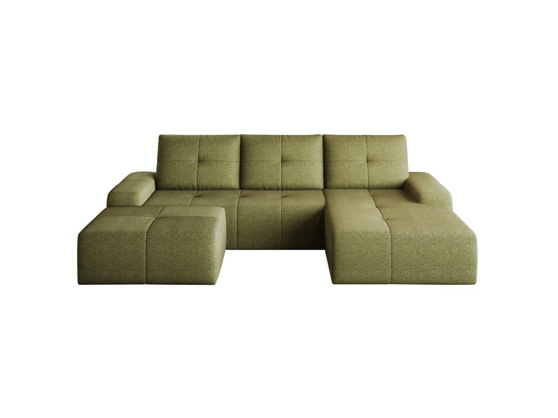  Canapé d’angle 4 places avec ottomane 262x172x82 cm en tissu vert olive  - Conforama E