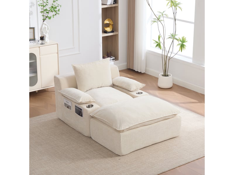  Canapé méridienne, chaise longue, en chenille, beige, porte-gobelets, adapté à l'espace de vie, pour salon  - Conforama E