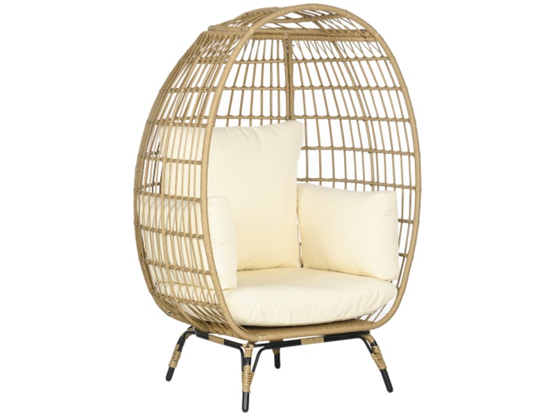  Fauteuil de jardin en rotin khaki, coussin, structure métal, 105x97x150 cm, balcon et terrasse  - Conforama A