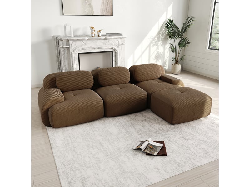  Canapé d'angle, canapé modulable, en velours tricoté, marron, sans montage, sans structure, chambre, pour salon  - Conforama R