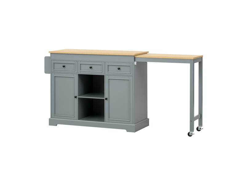  Îlot de cuisine sur roulettes extensible 112-188 cm, îlot central mobile avec étagère à épices et tiroirs, gris  - Conforama R