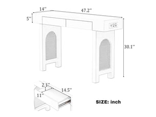 Table console avec tiroirs - noir - multiprise intégrée - tiroirs indépendants - pieds réglables