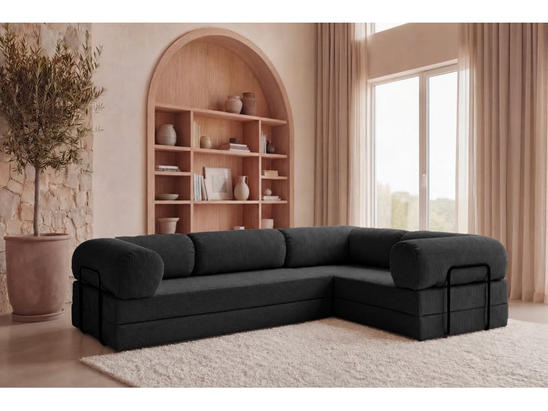  Cosima l - canapé d'angle convertible petit velours côtelé 4 places noir gauche  - Conforama B