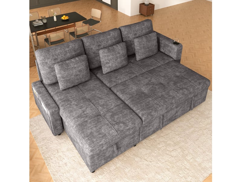  Canapé-lit tcqpz 3 places avec méridienne 201,3 x 126,1 x 86,1 cm rangement chenille gris  - Conforama E