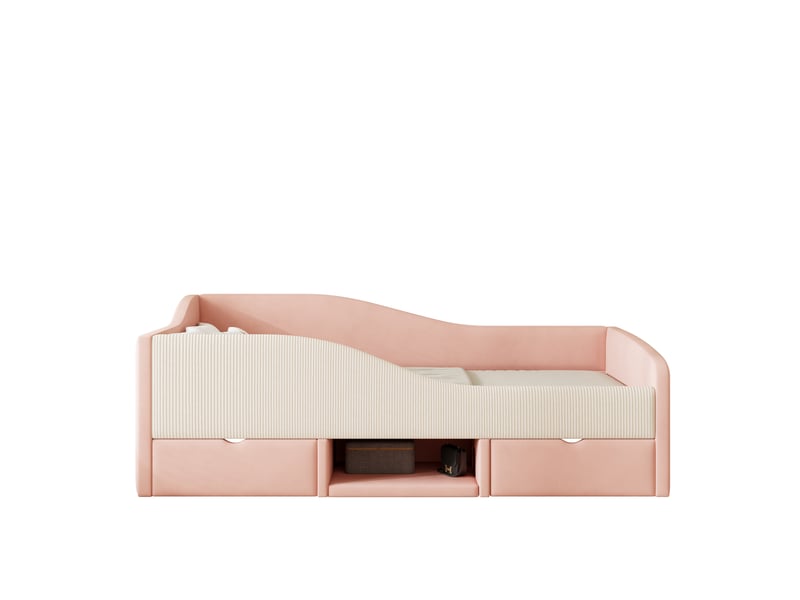  Lit avec rangement rembourré 90x190 cm coloris rose velours lit enfant rose - Conforama E