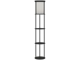Lampadaire rond avec 3 étagères, noir, télécommande, lumière réglable, interrupteur au pied