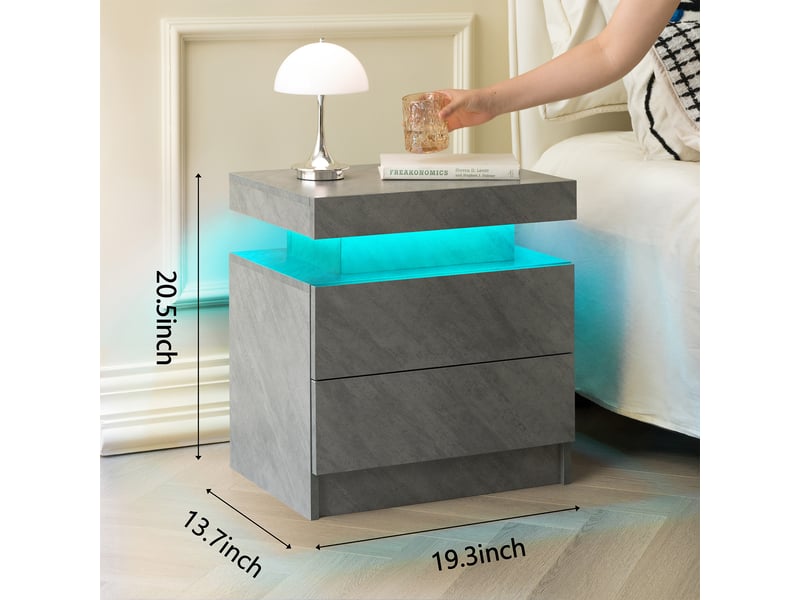  Table de chevet led gris foncé, 2 tiroirs, design moderne  - Conforama C