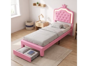Lit avec rangement 90x200 cm <strong>Lonelyo</strong>  <strong></strong> coloris rose