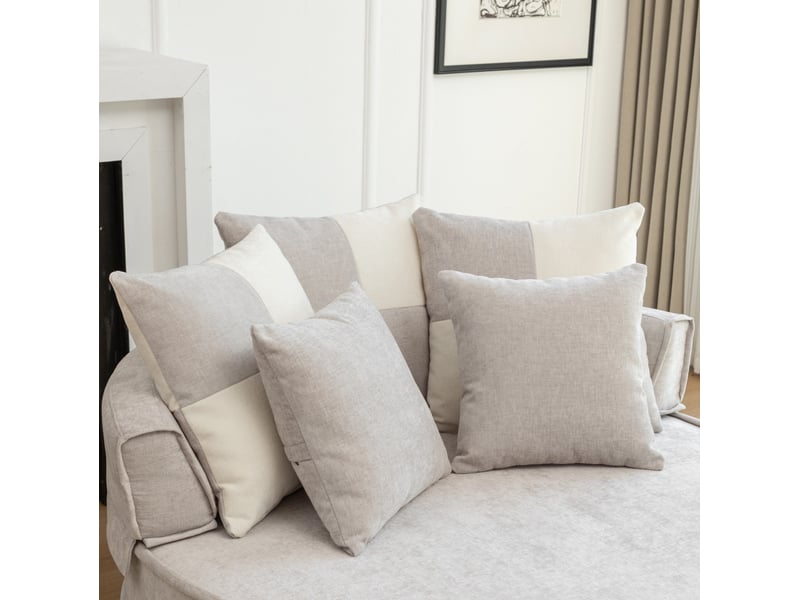 Fauteuil lounge rond 1 place gris en tissu avec ottomane et 5 coussins, confort moelleux pour se détendre - Conforama D