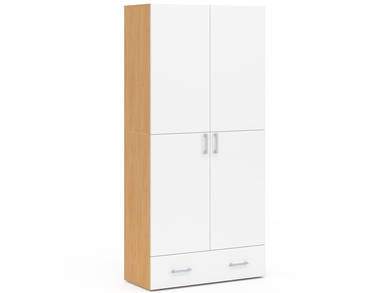 Armoire 2 portes juliana blanc et bois étagères 80 cm avec 1 tiroir  - Conforama A