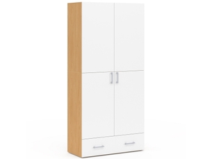 Armoire 2 portes juliana blanc et bois étagères 80 cm avec 1 tiroir