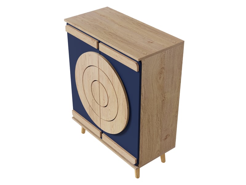  Meuble à chaussures 76x37x98,5 cm au design géométrique, grand rangement, panneau de particules bleu et naturel  - Conforama D