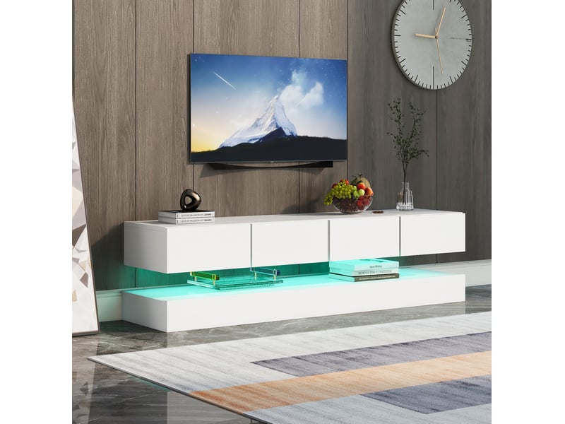  Meuble tv mural modenvie avec led et 4 tiroirs 130 x 33 cm mdf blanc  - Conforama D