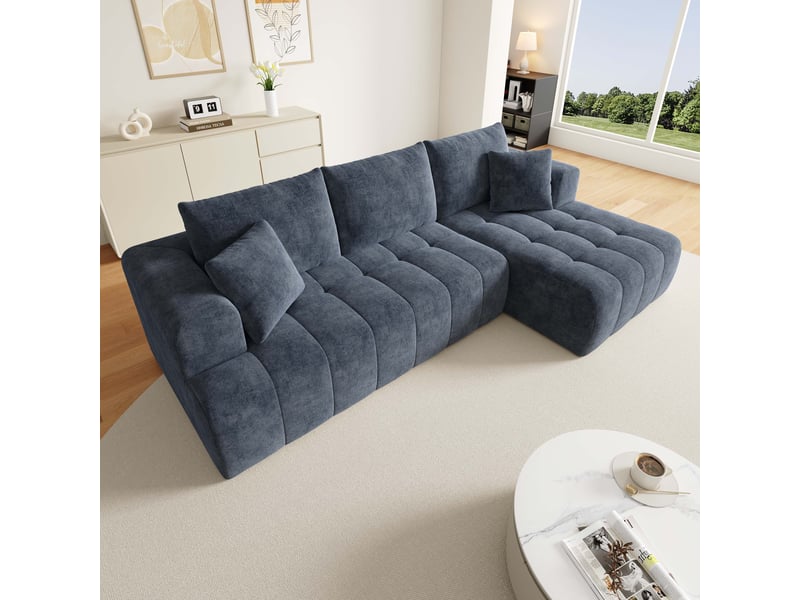  Canapé d'angle modulable 3 places 244,5 × 136 cm, mousse compressée, chenille bleu IKSETERA TRADING LTD - Conforama D