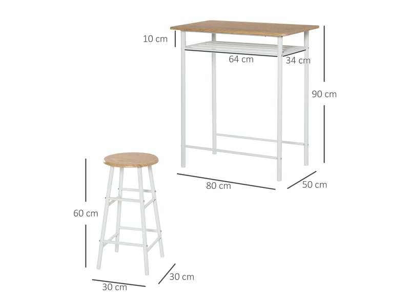  Ensemble table bar avec 2 tabourets, repas, cuisine, étagère rangement, salle à manger, blanc.  - Conforama E