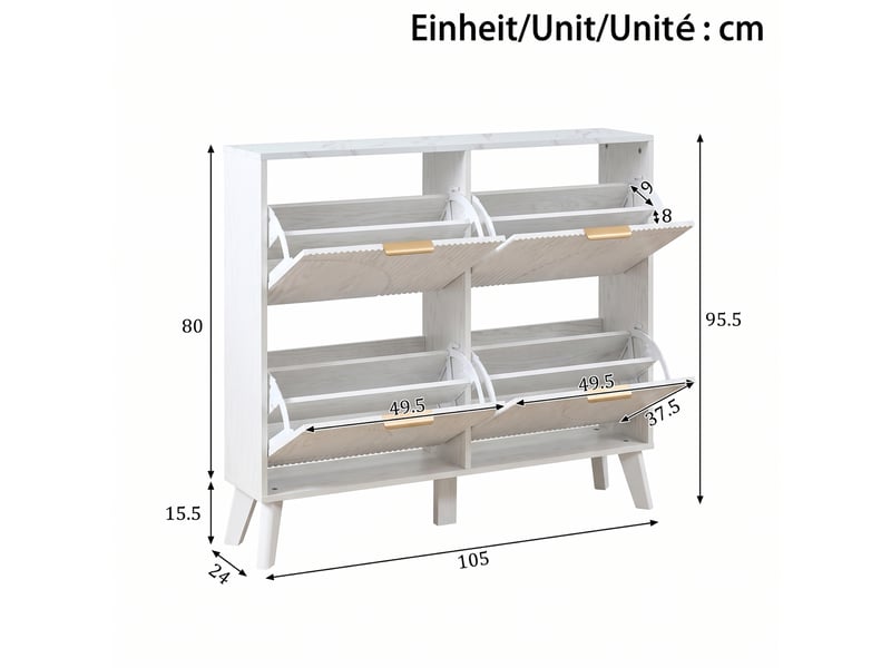  Meuble à chaussures 105 x 24 x 95,5 cm mdf blanc, 4 rabats,grand rangement d'entrée GL Store - Conforama C
