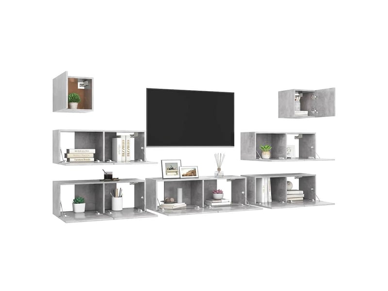  Ensemble de meubles tv - banc tv - meuble de rangement 7 pcs gris béton bois d'ingénierie  - Conforama C