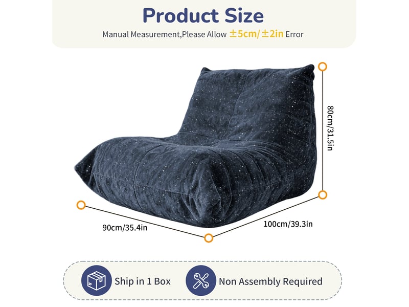  Fauteuil pouf relax 90 x 100 x 80 cm – bleu – assise moelleuse, confort enveloppant pour intérieur  - Conforama C