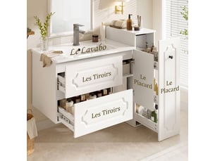 Meuble salle de bain 107 cm avec colonne ensemble meuble vasque céramique blanc