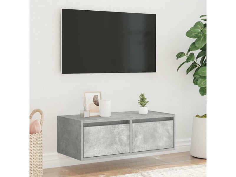  Meuble tv - banc tv - meuble de rangement avec lumières led gris béton 75x35,5x25 cm  - Conforama D