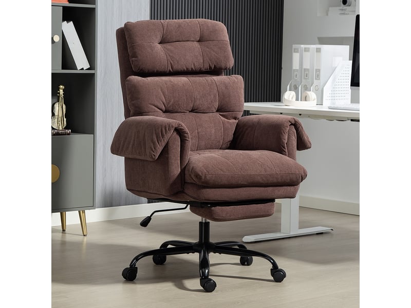 Chaise de bureau avec dossier réglable, chaise de bureau à roulettes rembourrée, fauteuil rembourré, réglable en hauteur, acier, marron - Conforama D