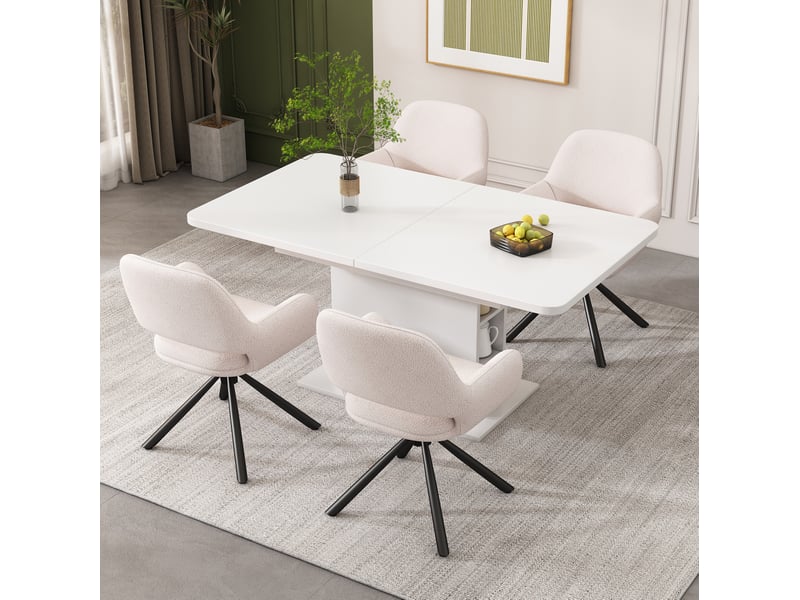  Chaise de salle à manger lot de 4, 60x60x80 cm, chaise tournante avec accoudoirs, blanc, sherpa, design  - Conforama B