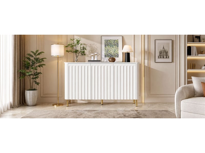  Buffet 3 portes pieds en métal relief de colonnes bord ondulé angles arrondis façade sans poignées  - Conforama B