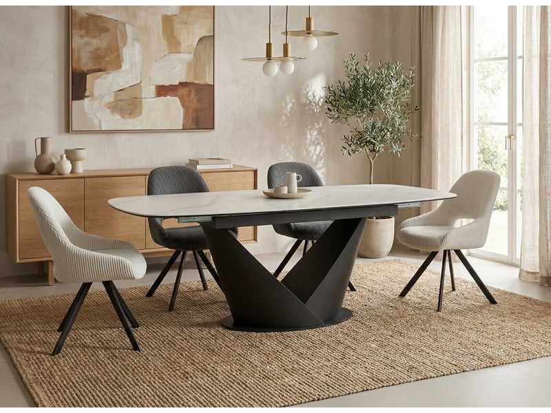  Table à manger extensible en métal marron plateau en céramique blanc 180-240 cm lerona VERONA-MARR-BLA - Conforama B