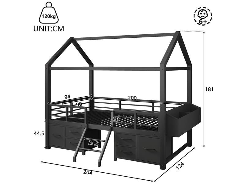  Lit mezzanine enfant 90 x 200 cm avec rangement et led homvra  - Conforama E