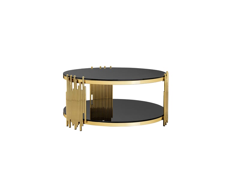  Table basse ronde 80x80x45 cm en verre trempé noir et acier inoxydable doré  - Conforama A