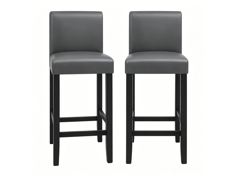  Tabouret de bar lot de 2 avec dossier ergonomique et repose-pieds, en simili cuir, noir gris  - Conforama A