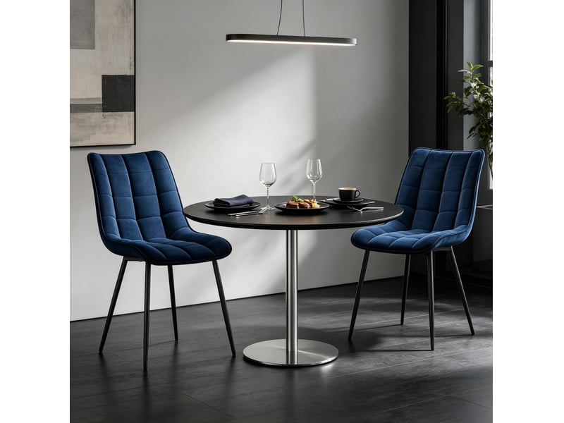 Lot de 2 chaises de salle à manger design en velours bleu et métal - Conforama B