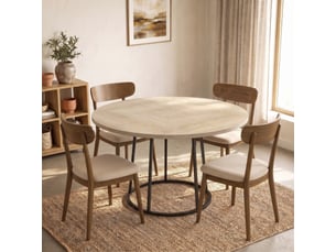 Table à manger ronde pour 4 à 6 personnes, ø 120 x 75 cm, table de cuisine avec piétement conique en métal, bois naturel