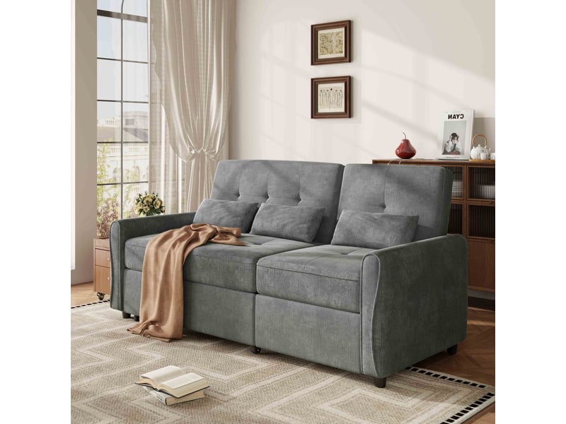  Canapé convertible 3 places 176x148x83 cm, canapé-lit extensible 3 en 1 avec dossier réglable 3 positions, repose-pieds intégré,tissu chenille-gris  - Conforama D