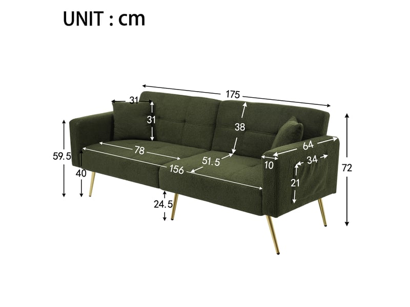  Canapé convertible modenvie 2 places 175 x 64 x 72 cm dossier réglable tissu bouclette vert ancien  - Conforama C