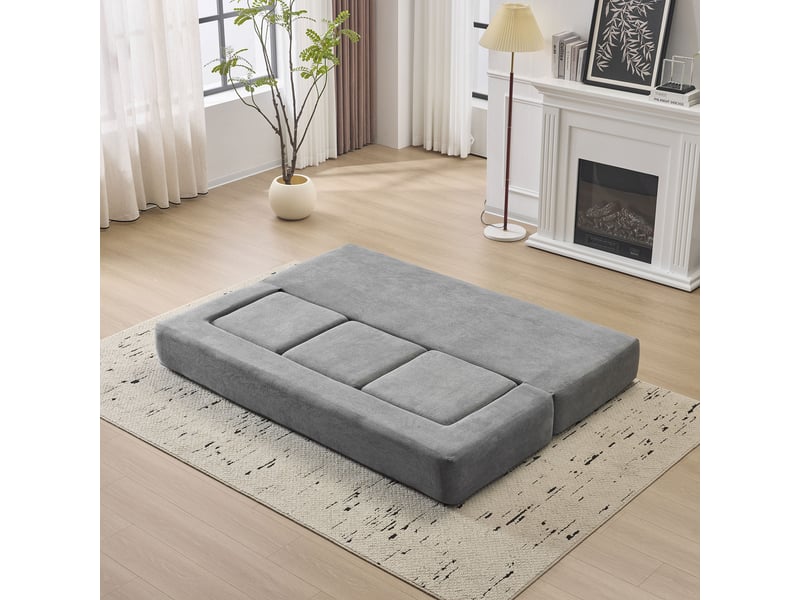  Canapé modulable convertible gris en tissu, 201 x 75,5 x 50 cm, déhoussable, 3 poufs, lit d’appoint pour studio et bureau W3498P444942 - Conforama E
