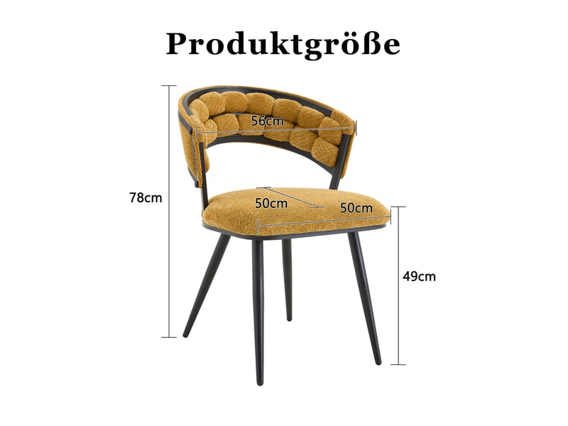  Lot de 2 chaises de salle à manger en velours jaune avec pieds en métal noir  - Conforama D