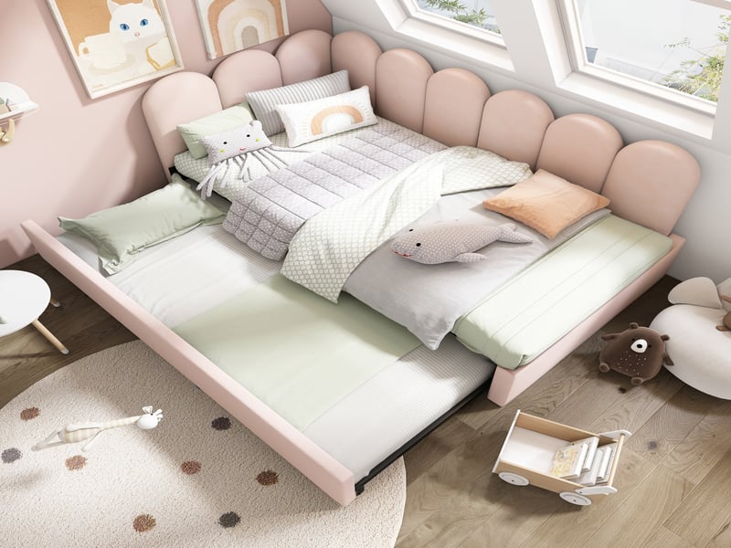  Lit rembourrébanquette-lit 90x200 cm, canapé-lit + lit gigogne 90x190 cm, sommier à lattes, velours, sans matelas, rose  - Conforama B