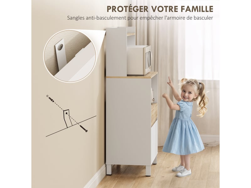  Meuble micro onde, 60 x 40 x 131 cm chêne et blanc, buffet cuisine avec placard tiroir étagère supérieur  - Conforama R