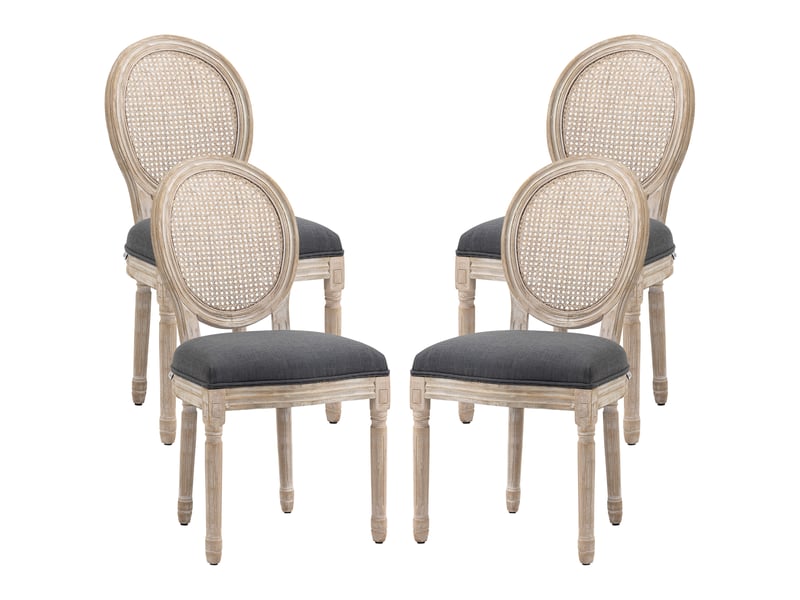  Lot de 4 chaises de salle à manger - bois massif sculpté, patiné - chaise de salon médaillon style louis xvi  - Conforama B