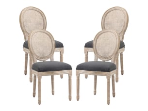 Lot de 4 chaises de salle à manger - bois massif sculpté, patiné - chaise de salon médaillon style louis xvi