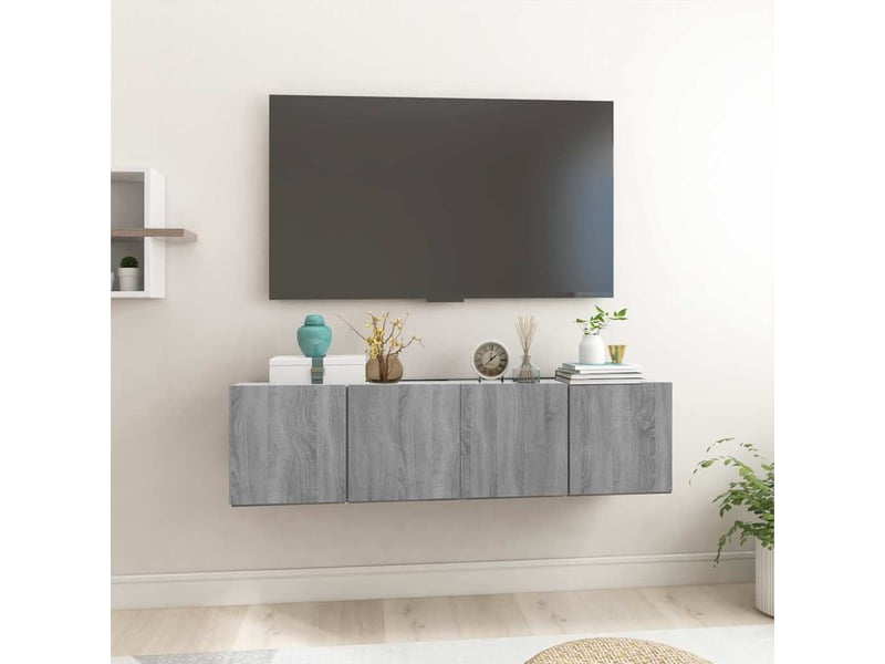  Ensemble meuble tv - banc tv - meuble de rangement 2 pcs gris bois d'ingénierie  - Conforama B