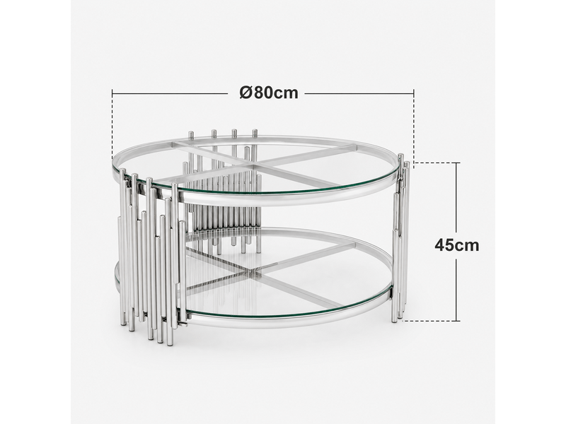  Table basse moderne en verre transparent de 80 cm, argent + transparent, table de salon luxueuse avec double plateau en verre  - Conforama R