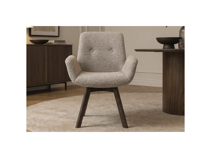  Lot de 2 chaises design sorrano pivotantes à 360° en tissu tweed taupe et pieds en chêne foncé  - Conforama D