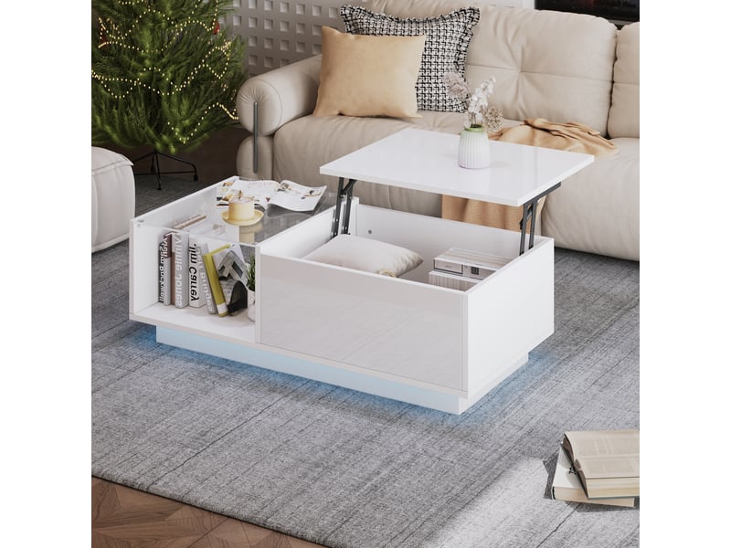 Table basse rectangulaire blanc led - 50x100 cm table basse blanc - Conforama E