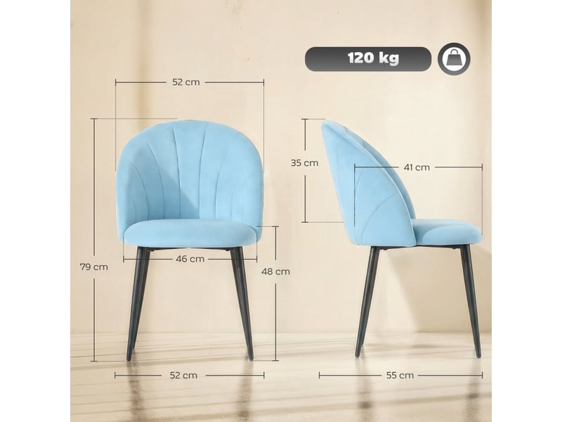  Talo chaises de salle à manger velours dossier coquillage bleu azur  - Conforama C